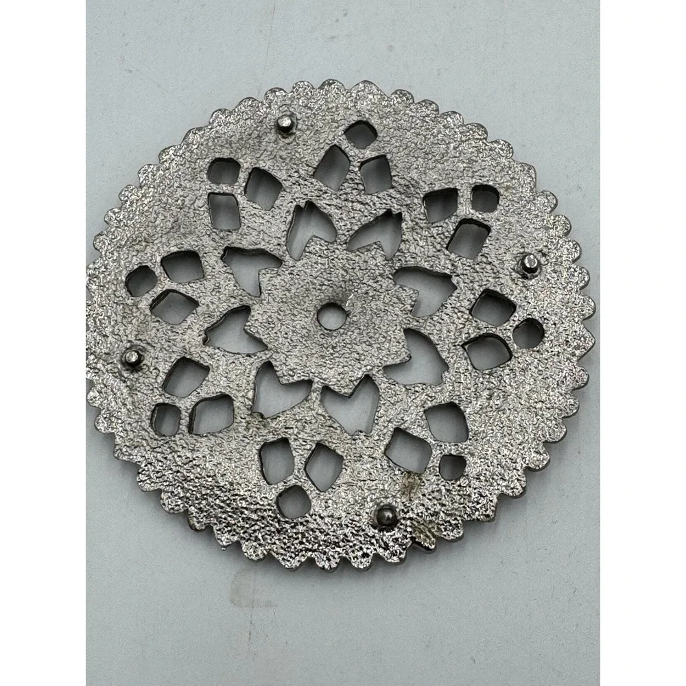 Silver Plate Round Pierced Trivet Hot Plate Decorative Tabletop Serving Stand